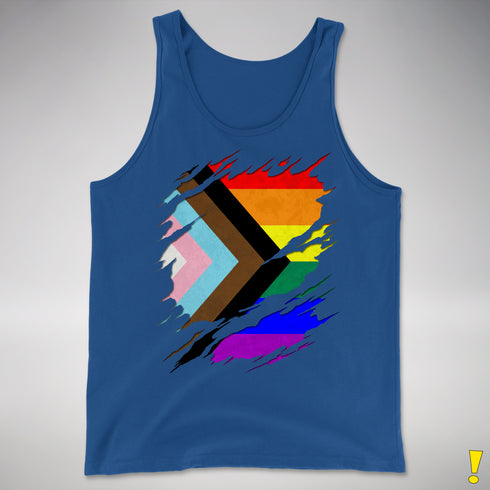 LGBTQ Progress Pride Flag Ripped Reveal Premium Tank Top - Royal Blue